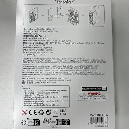 Tonecheer DIY Book Nook Kit for Adults, 3D Wooden Puzzle Bookend Bookshelf Insert Library Bookstore Model Decor, Booknook Miniature Dollhouse with Sensor LED Light for Gifts (Left Bank Bookstore)