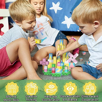 Magnetic Blocks 128 PCS Magnetic Building Blocks Cubes Gift Set for Girls and STEM Learning Preschool Learning Construction Toys