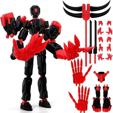 5.5Inch T13 Action Figure Assembly Completed, T13 3D Printed Action Figure Multi-Jointed Movable Robot Set,Collectors Desktop Decorations for Game Lovers Toys (Black Red)