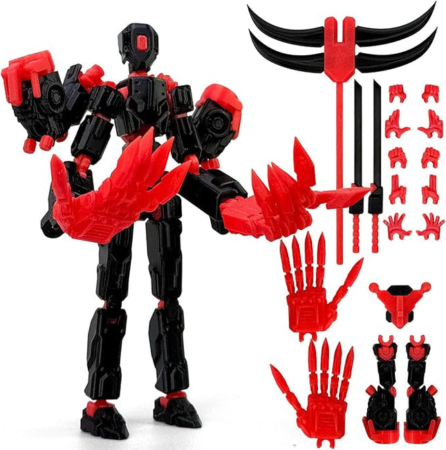 5.5Inch T13 Action Figure Assembly Completed, T13 3D Printed Action Figure Multi-Jointed Movable Robot Set,Collectors Desktop Decorations for Game Lovers Toys (Black Red)