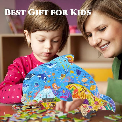 Puzzles for Kids Ages 4-8, 8-10 and Adults 108 Piece Dolphins Animal Shaped Kids Puzzles Jigsaw Puzzles Educational Learning Toys for Kid Boys Girls Ages 4 6 7 8 Halloween