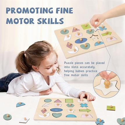 Adena Montessori Wooden Shape Peg 16 Piece Puzzle for Toddlers 2-4,Montessori Colorful Shapes Sorter Board,Geometric Color Matching Toys for Girls Boys 18-24 Months,Baby & Toddler Eearly Learning Gift