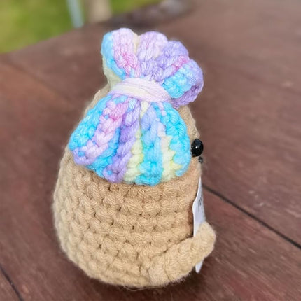 1 Pcs Positive Mini Funny Potato Holding Card Crochet Easter Birthday Christmas Mom Dad Sister Friend Wife Husband Colleauge College Students Coworkes Cheer Up Gift Decor