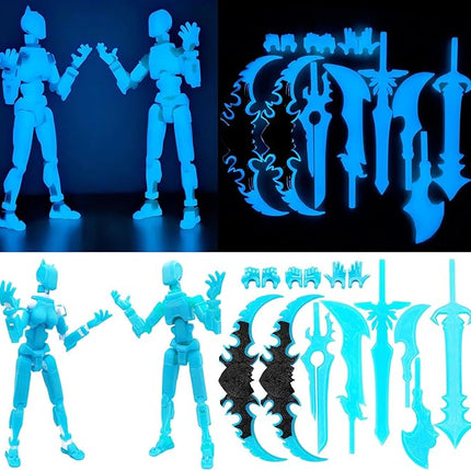 T13 Action Figures (Grow in The Dark Blue) Titan 13 Action Figures 3D Action Figure Set Already Assembled Dummy 13 Nova T-13 Robot 3D Printed Multi-Jointed Movable Toy (Blue Blue +Blue White)