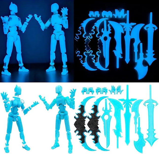 T13 Action Figures (Grow in The Dark Blue) Titan 13 Action Figures 3D Action Figure Set Already Assembled Dummy 13 Nova T-13 Robot 3D Printed Multi-Jointed Movable Toy (Blue Blue +Blue White)