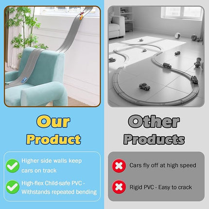 Flexible Race Track for Kids, 15ft Flex Tracks Compatible with Hot Wheels and Diecast 1/64th Cars, Roll Up Race Car Track for Kids Ages 3-12, Hot Wheels Track with Strong Suction Cups