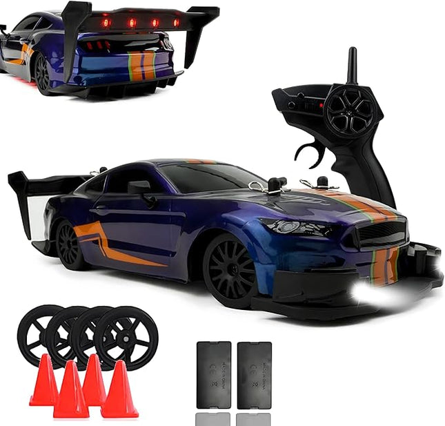 1:20 RC Drift Car 2.4GHz 4WD High Speed Drift Remote Control Cars Vehicle with LED Lights and Drifting Tires Batteries x2 Racing Sport Toy Cars for Boys Girls Kids (Purple)