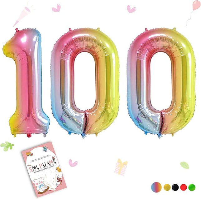 Smlpuame 40 Inch Number Balloons 0-9 Rainbow Gradient Large Number 100 Balloons, Digital Balloons for Birthday Party Celebration Decorations, Helium Foil Number Balloons for Wedding Anniversary