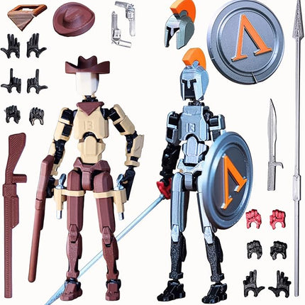 Spartan and Cowboy t13 Action Figure｜2-Pack 5.4 inches｜Assembly Completed｜ 3D Printed Dummy 13 Action Figure for Collectors｜Lucky 13 Gift for Friends