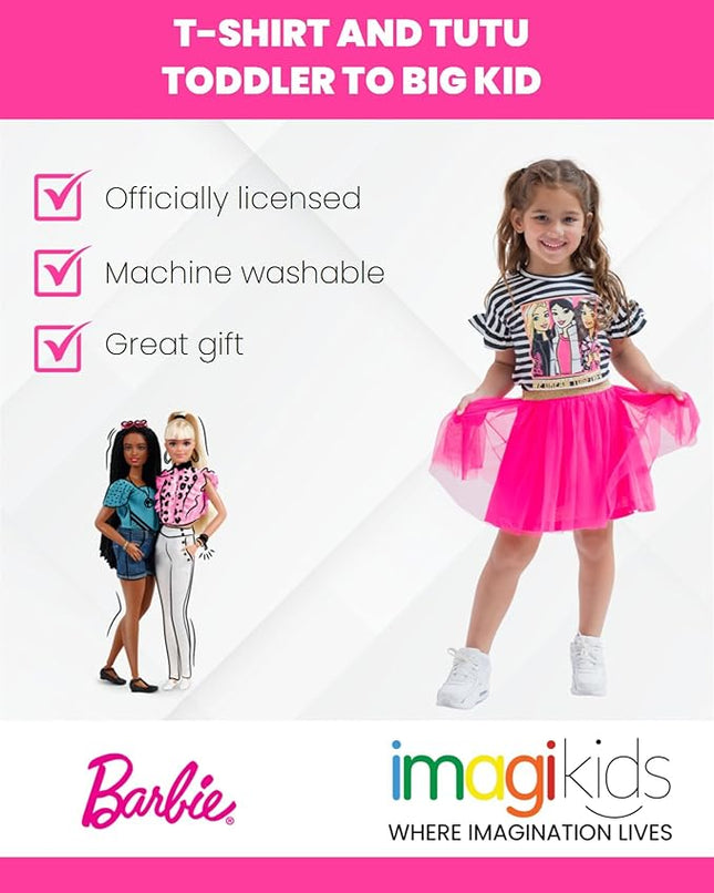 Barbie Big Girls T-Shirt and Mesh Tutu Black/Pink 10-12