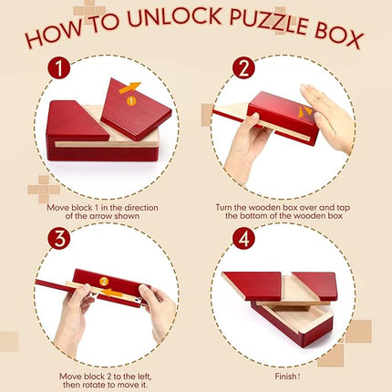 Zhanmai 2 Pack Impossible Puzzle Box Wooden Secret Puzzle Box with Drawer Mini 3D Brain Teaser Christmas Magic Gift for Adults Teens