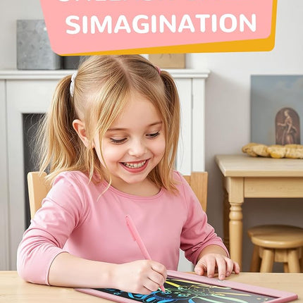 KOKODI LCD Writing Tablet, 12 Inch Colorful Toddler Doodle Board Drawing Tablet, Erasable Reusable Electronic Drawing Pads, Educational and Learning Toy for 3-6 Years Old Boy and Girls(Pink)