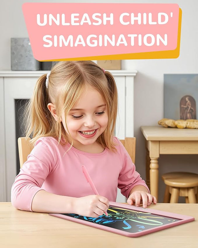 KOKODI LCD Writing Tablet, 12 Inch Colorful Toddler Doodle Board Drawing Tablet, Erasable Reusable Electronic Drawing Pads, Educational and Learning Toy for 3-6 Years Old Boy and Girls(Pink)