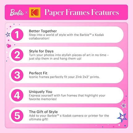 Kodak x Barbie Colorful & Decorative Barbie-Themed Hanging Square Frames for Zink 2x3” Photo Projects – 10 Iconic Barbie Frames for Decorating Your Scrapbook, Journal and More -Includes Rope and Clips