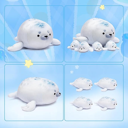 IKASA Mommy Seal Stuffed Animal Mom and Baby Plush Toy, Cute 16" Soft Small Mama Family Set Cuddly Toys with Little Mini Babies,Gifts for Kids