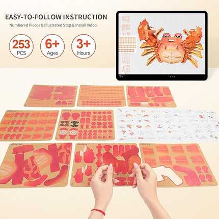 3D Puzzles for Kids Ages 8-13 – Eco-Friendly DIY Educational Toy for Boys and Girls,Creative Brain-Teaser Puzzles,Crab Rompecabezas 3D, Ideal Birthday