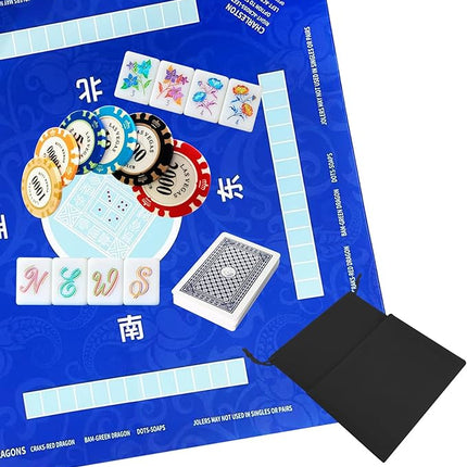 Mahjong Mat Non-Slip Noise Reduction Gaming Mat - 31.5x31.5 Inch Ideal for Mahjong, Poker, Board Games, Card Games & Dominoes (Blue)