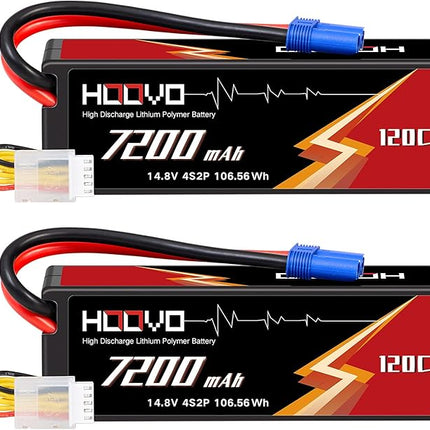 HOOVO 4S 14.8V 7200mAh 120C RC LiPo Battery Hard Case with EC5 Connector for RC Buggy Truggy Crawler Monster Car Boat Truck(2 Pack)