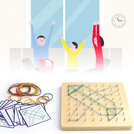 Thoth Montessori Wooden Geoboard Mathematical Manipulative Material Array Block Geo board with 36Pcs Pattern Cards and Rubber Bands Matrix 8x8 for Kids Graphical Educational Toys Early Development Toy