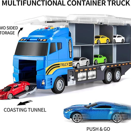 TEMI Transport Cars Carrier Set Toys w/Play Mat, Die-cast Vehicles Truck Alloy Metal Race Model Car Toys for Toddler Age 3-9 Kids Boys & Girls