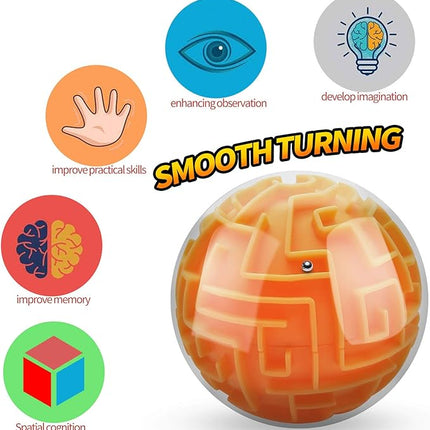 2 Pack 3D Maze Puzzle Ball - Brain Teaser Game, Gravity Memory Cube - Educational Toy Gifts for Students, Teens, Adults - Orange and Blue
