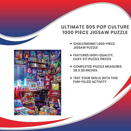 '80s Game Room Pop Culture 1000 Piece Jigsaw Puzzle by Rachid Lotf | Interactive Brain Teaser, Educational Toys & Games for Kids and Adults | 28 x 20 Inches