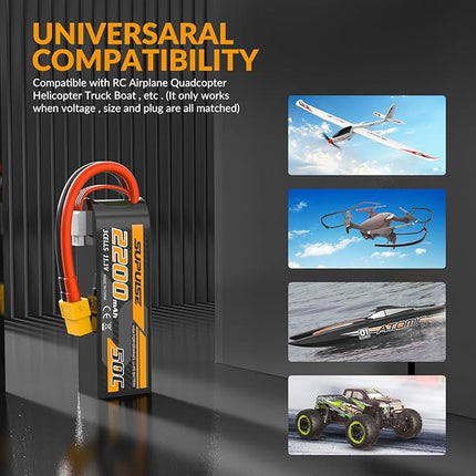 SUPULSE 11.1V 3S Lipo Battery 50C 2200mAh Soft Case Battery with T Plug and XT60 Plug for RC Airplane Helicopter RC Boat RC Car Truck(2 Packs)