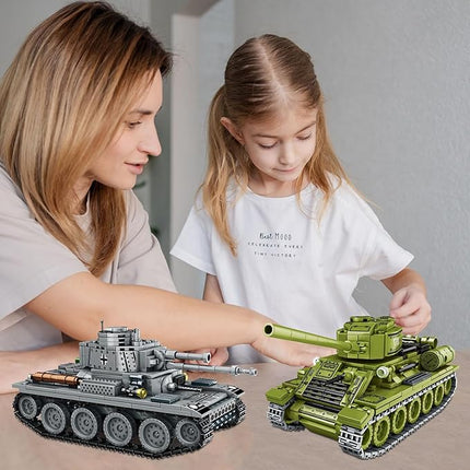 WW2 2 in 1 Army Tank Building Blocks Kit Create a German 38T & a Soviet T-34 Tank Military Toy Sets Birthday for Age 6+ Children Teens Adults 1008 Pieces