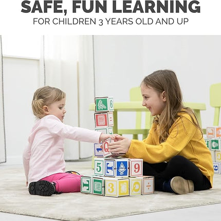 Bankers Box at Play Cardboard ABC/123 Building Learning Blocks, 50 Pack, Larger 3"x 3" Montessori Toy Blocks for Kids and Families