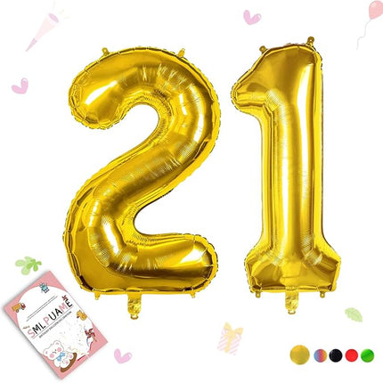 Smlpuame 40 inch Number Balloon 0-9 Gold Large Number 21 Balloons,Digital Balloons for Birthday Party Celebration Decorations Supplies, Helium Foil Number Balloons for Wedding Anniversary