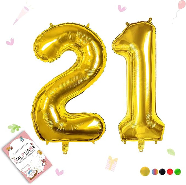 Smlpuame 40 inch Number Balloon 0-9 Gold Large Number 21 Balloons,Digital Balloons for Birthday Party Celebration Decorations Supplies, Helium Foil Number Balloons for Wedding Anniversary
