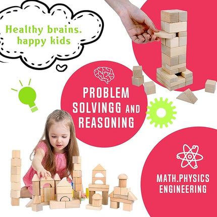 Wooden Building Blocks Set for Kids - Stacker Stacking Game Construction Toys Set Preschool Colorful Learning Educational Toys - Geometry Wooden Blocks for 3+ Year Old Boys & Girls