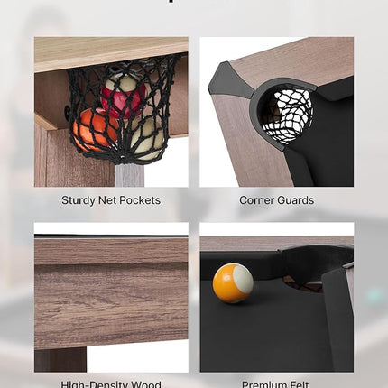 VEVOR 7ft Pool Table Combo Set, 3-in-1 Multi Game Billiards Tables with Dining Top and Ping Pong, 2 Benches for Storage and Accessories, Includes Ball Cue Rack Chalk Brush, for Family Recreation Room