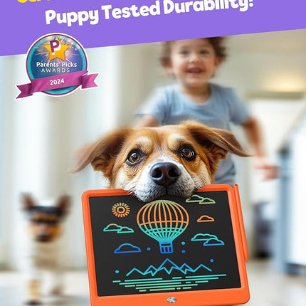 TEKFUN LCD Writing Tablet Doodle Board, 12inch Colorful Drawing Tablet Writing Pad, Kids Travel Essentials, Toddler Toys 5 6 7 8 Year Old Girls Boys (Orange)