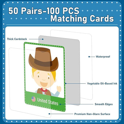 gisgfim 50 Pairs Memory Matching Game Never Forget a Face Concentration Memory Card for Kids Educational Ages 3-8 A Fun & Fast Matching Games