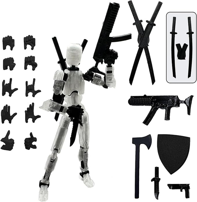 (Assembly Completed) 3D Printed Figure 5.54-inch Dummy13 with Weapon Expansion Set, Full Body Mechanical Movable Toy, Desk Decoration. (Transparent)