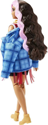 Barbie Extra Doll and Accessories with Pink-Streaked Crimped Hair in Jersey Dress with Pet Corgi