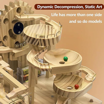 Wooden Marble Run Building Set, Electric Motorized, 41 Blocks, 15 Marbles, 3D Brain Teaser Construction Kit.for Adults and Adolescent to Build (SN-113)