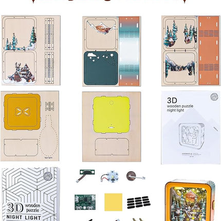 3D Puzzle Nightlight-DIY LED Light Wooden Puzzle-Art Lamp and Craft Kits for Kids and Adults-Birthday Gifts Toys-Home Desk Decor Family Game (Christmas Eve)