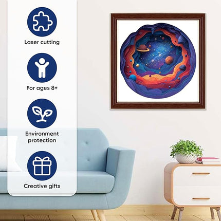 Wooden Space Jigsaw Puzzles - 498 Pcs Galaxy Astronomy Decorative, Brain Teaser for Adults and Teens, Wood Decorative Planet Adventure Gift Idea, 16.5x16.4 in