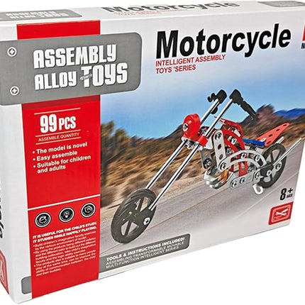 99pcs Metal Assembly Motorcycle Building Kit – DIY Construction Toy for Kids – Hands-On STEM Activity – Colorful Buildable Bike (10.9 x 8 x 1.8 in)