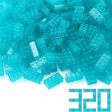 Feleph 320 Pieces Transparent Light Blue 2x4 Bricks Parts Building kit Creative Play Set Blocks Basic Toy Accessories Compatible with 3001 Major Brands