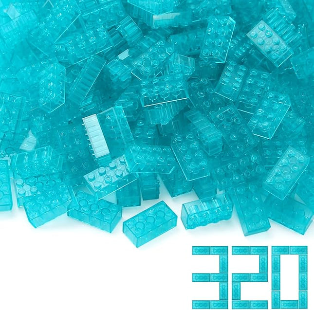 Feleph 320 Pieces Transparent Light Blue 2x4 Bricks Parts Building kit Creative Play Set Blocks Basic Toy Accessories Compatible with 3001 Major Brands