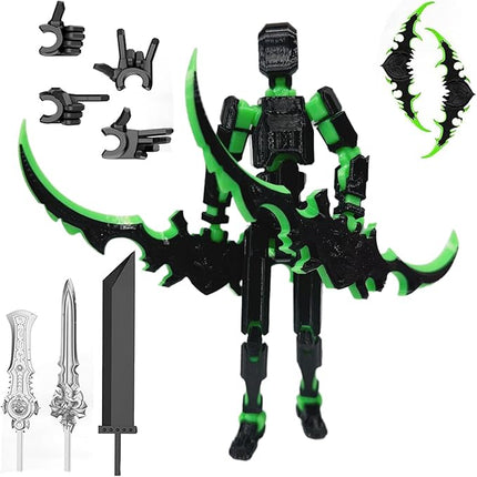 T13 Action Figure Set, 3D Printed Multi-Jointed Movable Robot Dummy Set Lucky 13 Action Figure Articulated, for Collectors Desktop Decorations (Black Green)