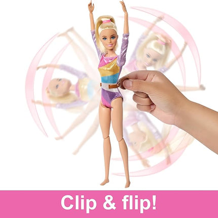 Barbie Gymnastics Doll & Accessories, Playset with Blonde Fashion Doll, C-Clip for Flipping Action, Balance Beam, Warm-Up Suit & More