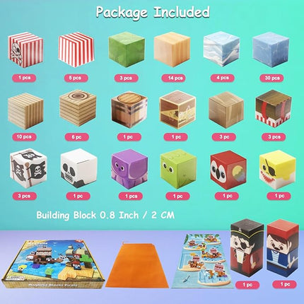 Magnetic Blocks Pirate Ship Magnet Cubes 100Pcs Montessori Building Block Sets STEM Sensory Construction Toys for Boys Girls Ages Kids 3-12 Birthday Party Gifts