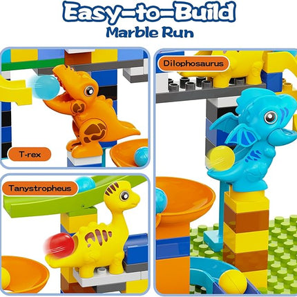 Marble Run Building Blocks, Dinosaurs Marble Track Toy Classic Large Bricks for 3 4 5 6 7 + Year Old Boys Girls Kids, Bricks Compatible with All Major Brands