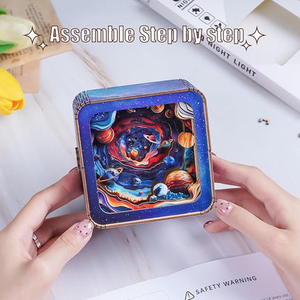 3D Puzzle Nightlight-DIY LED Light 3D Universe Jigsaw Wooden Puzzle-Art Lamp and Craft Kits for Kids and Adults-Birthday Gifts Toys-Home Desk Decor Family Game