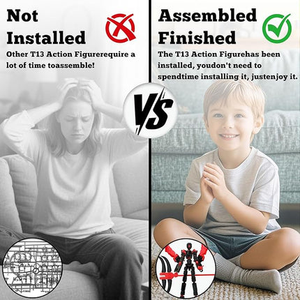 5.5Inch T13 Action Figure Assembly Completed, T13 3D Printed Action Figure Multi-Jointed Movable Robot Set,Collectors Desktop Decorations for Game Lovers Toys (Black Red)