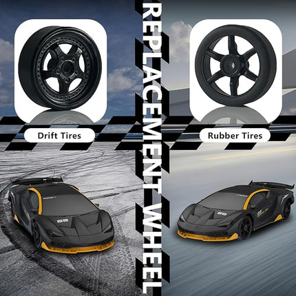 Remote Control Car RC Drift Car 2.4GHz 1:24 4WD 15KM/H High Speed Racing Sport Car with LED Lights Drifting Tire Racing Sport Toy for Adults Boys Girls Kids Gift 2Pcs Rechargeable Batteries